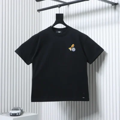 Fendilicious Pizza Muster Besticktes Kurzarm-T-Shirt