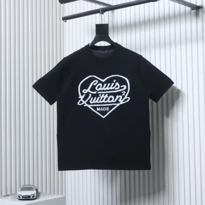 Kurzärmeliges Jacquard-Strick-T-Shirt mit Herzmuster