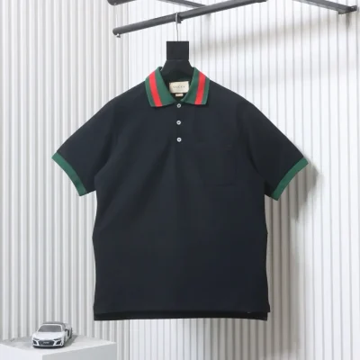 Kurzarm-Poloshirt mit rot-grünem, gesticktem Doppel-G-Logo