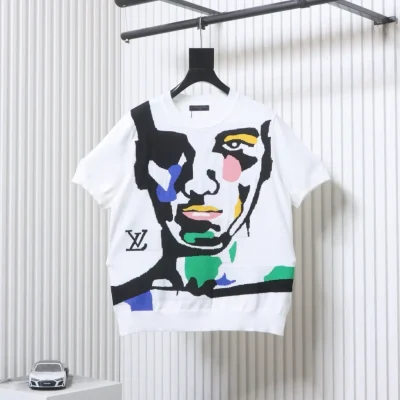 Kurzarm-T-Shirt aus Wollstrick mit Jacquard-Muster