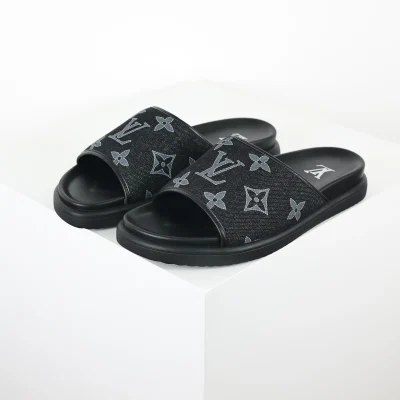 Miami Mule Sandalen, Denim-Prägung, Schnalle, runde Zehenpartie, Herren Schwarz