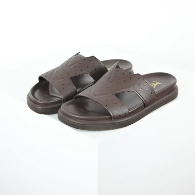 Oasis-Serie, flache Pantoletten aus Straußenleder für Herren, braune Farbe