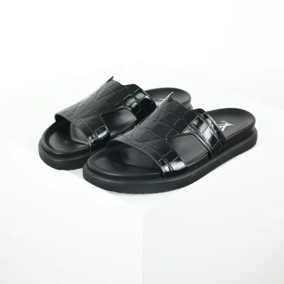 Oasis flache Pantoletten mit runder Zehenpartie, schwarzes Krokodilleder