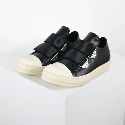 R1ck 0w.ens Strap Low Leather Sneakers Schwarz Leather Velcro