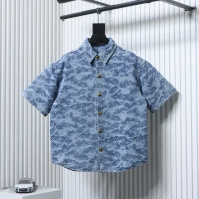 Set aus kurzärmeligem Hemd und Shorts aus Monogram-Jacquard-Denim