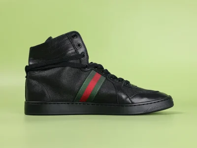 Stretch High-Top Sneaker Schwarzes Leder Herren