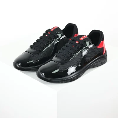 America's Cup Leder-Sneaker mit Schnürung, Schwarz und Rot, Herren