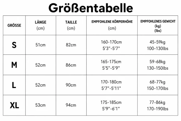 Größentabelle