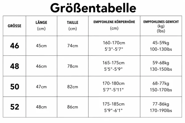Größentabelle