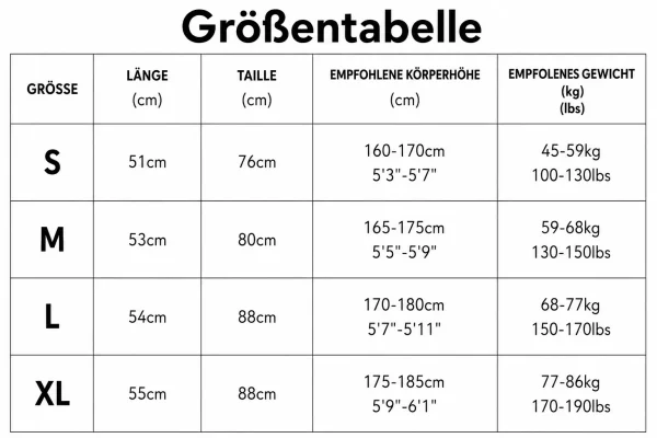 Größentabelle