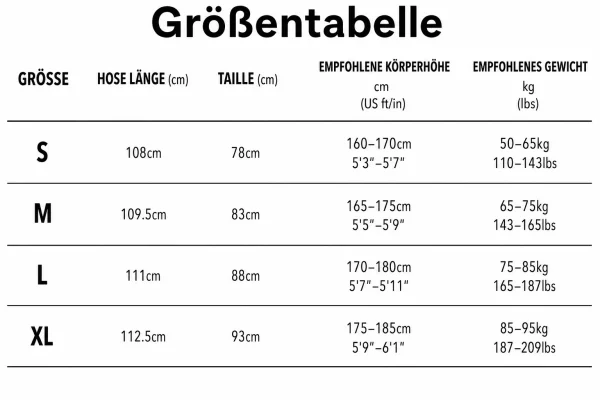 Größentabelle