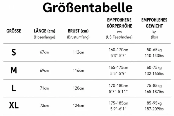 Größentabelle