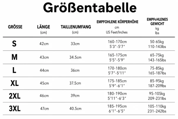 Größentabelle