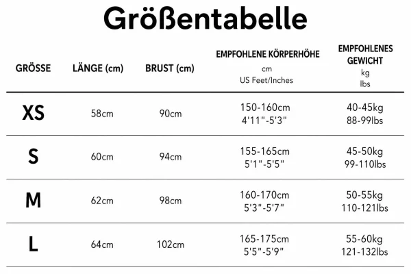 Größentabelle