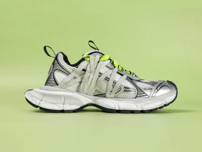 Balenciaga 3XL Tech Sneaker Silber-Weiß mit Neongelben Schnürbesatz