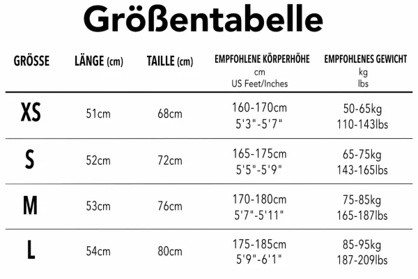 Größentabelle