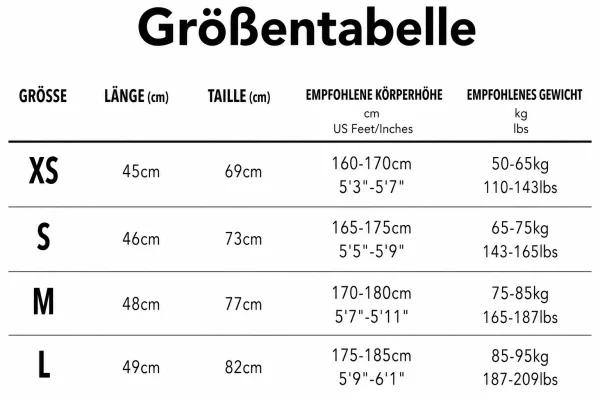 Größentabelle