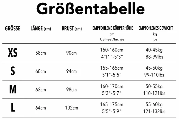 Größentabelle