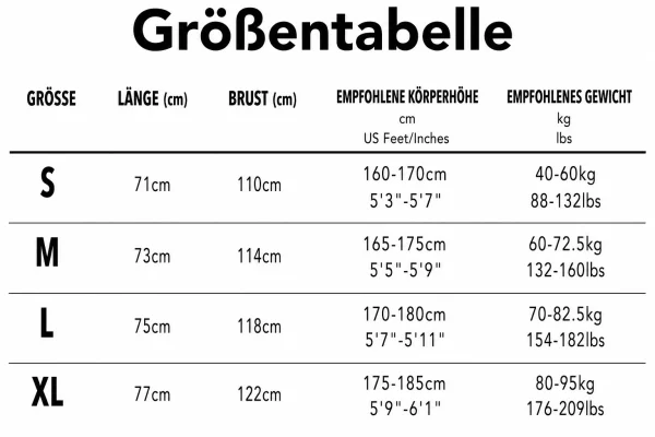Größentabelle