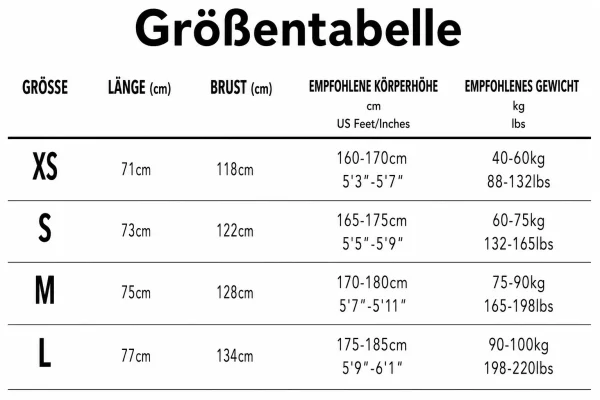 Größentabelle