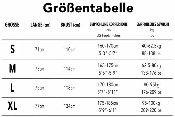 Größentabelle