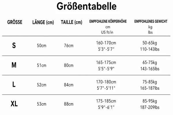 Größentabelle