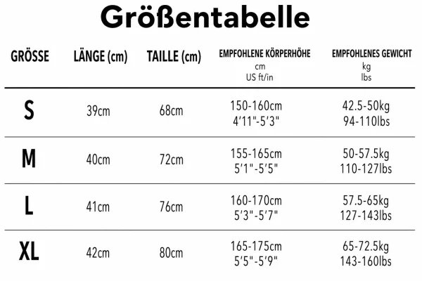 Größentabelle