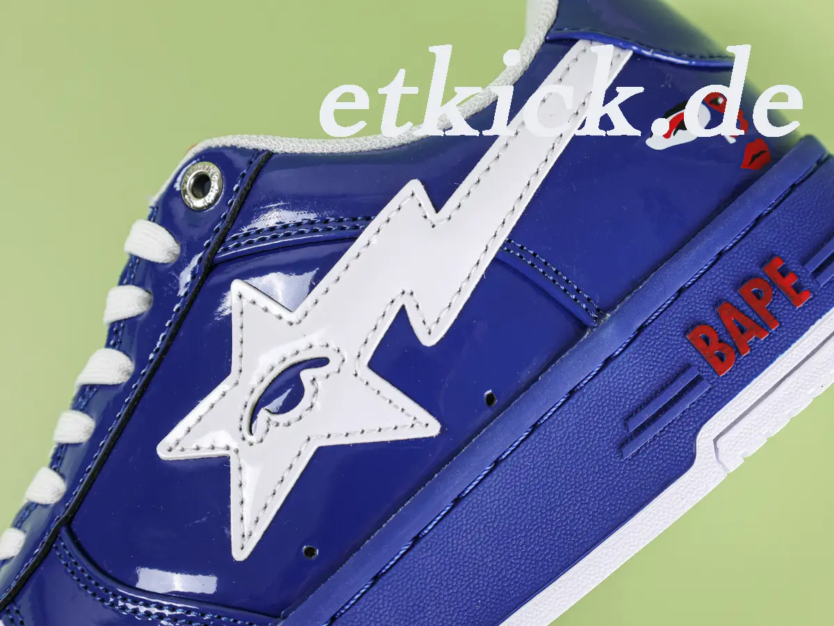 A Bathing Ape BAPE Sta Low Sneaker aus glänzendem Lackleder in Königsblau mit weißer Sta-Star Applikation – Bild 10
