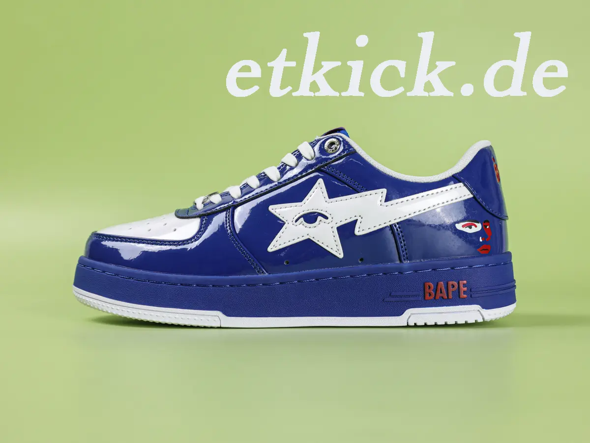 A Bathing Ape BAPE Sta Low Sneaker aus glänzendem Lackleder in Königsblau mit weißer Sta-Star Applikation – Bild 2