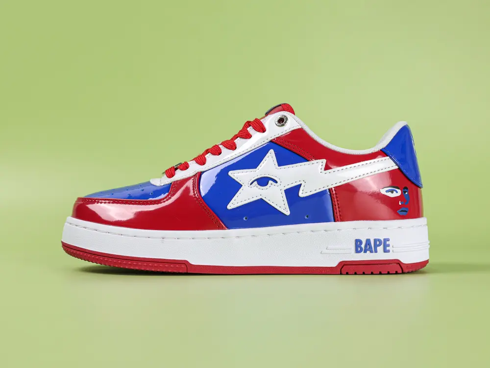 A Bathing Ape Bape Sta Sneaker Rot-Blau Lackleder – Bild 2