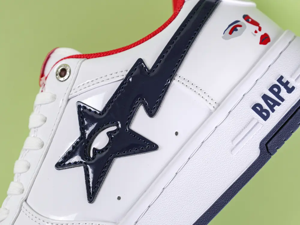 A Bathing Ape Bape Sta Sneaker Weiß-Dunkelblau-Rot Lacklederz – Bild 7