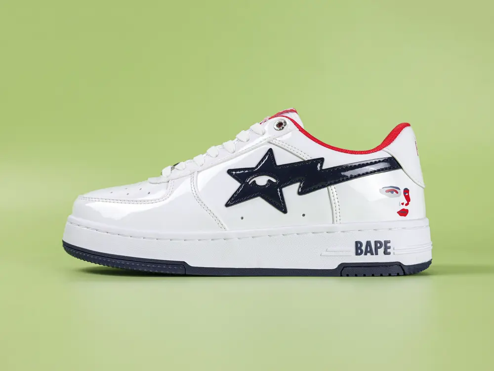 A Bathing Ape Bape Sta Sneaker Weiß-Dunkelblau-Rot Lacklederz – Bild 2