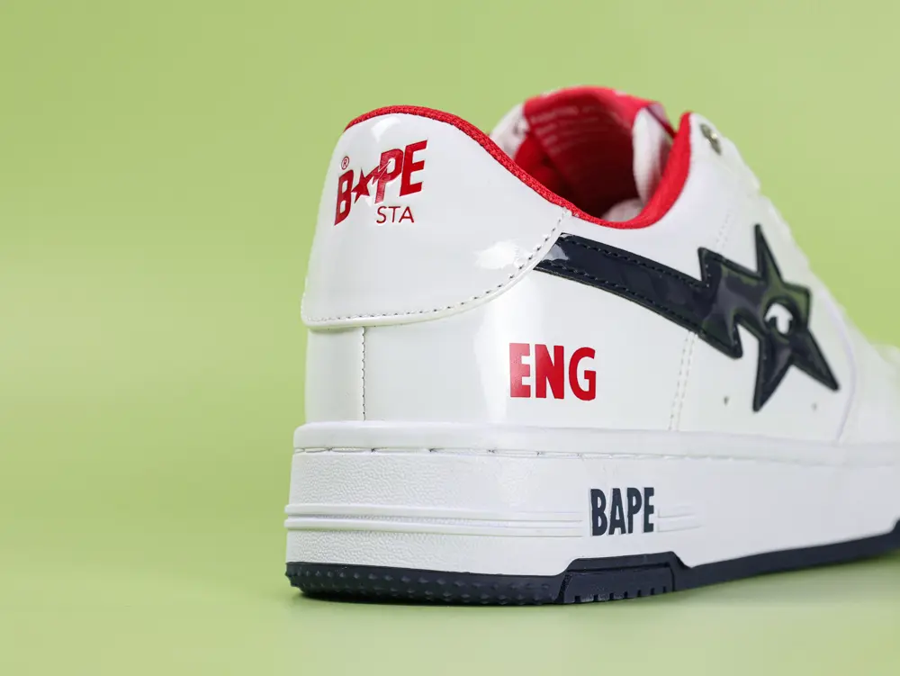 A Bathing Ape Bape Sta Sneaker Weiß-Dunkelblau-Rot Lacklederz – Bild 4