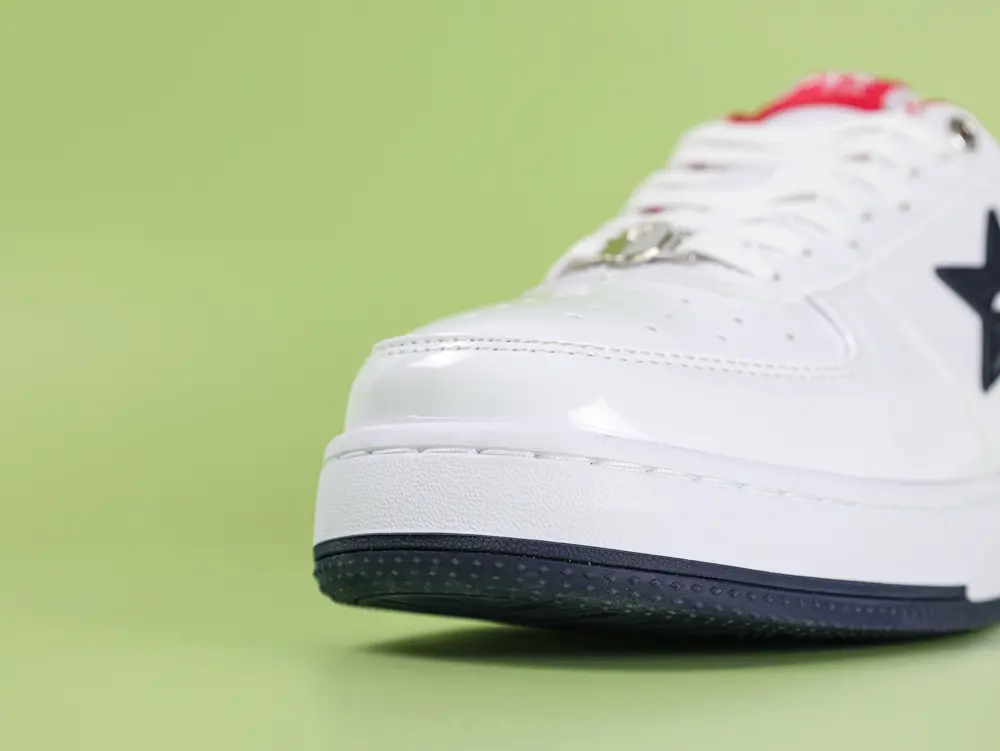 A Bathing Ape Bape Sta Sneaker Weiß-Dunkelblau-Rot Lacklederz – Bild 3
