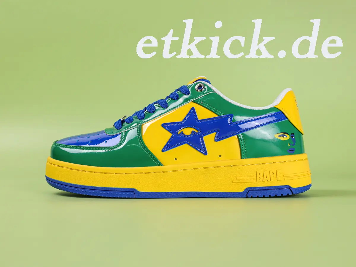 BAPE Sta Low Grün Gelb Blau Lackleder – Bild 2