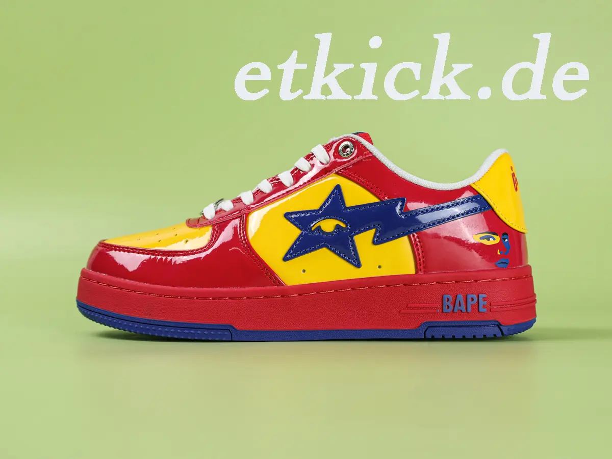 BAPE Sta Low Rot Gelb Blau Lackleder – Bild 2
