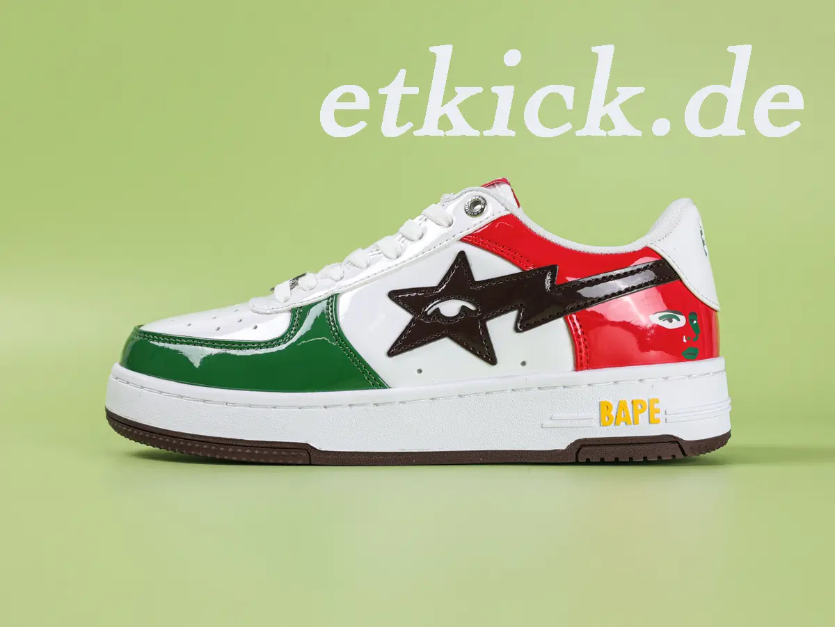 BAPE Sta Low Weiß Grün Rot Lackleder – Bild 2