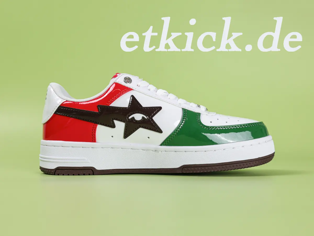 BAPE Sta Low Weiß Grün Rot Lackleder