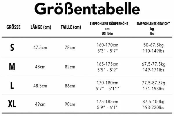 Größentabelle