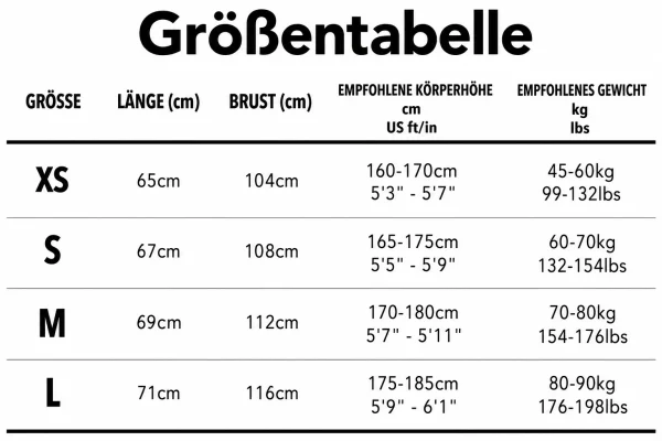 Größentabelle