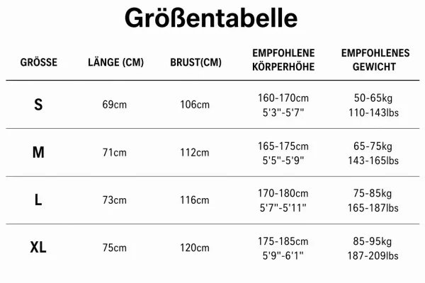Größentabelle