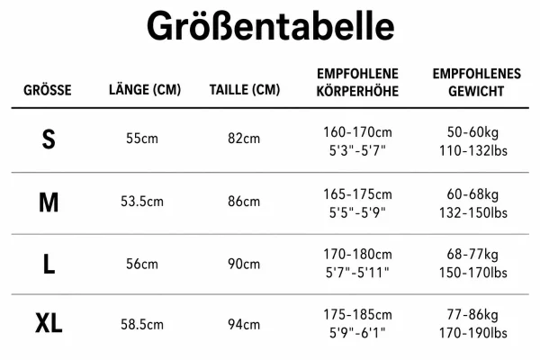 Größentabelle