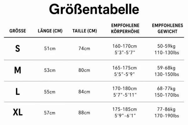 Größentabelle