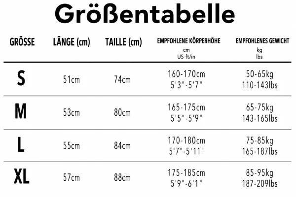 Größentabelle