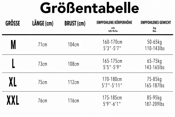 Größentabelle