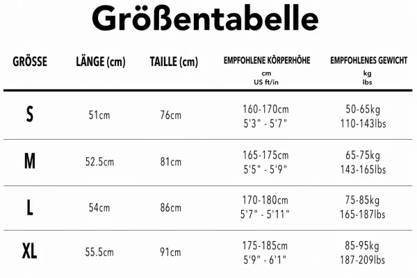 Größentabelle