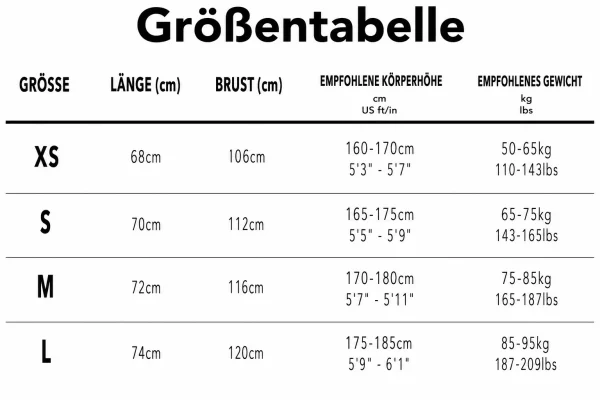 Größentabelle