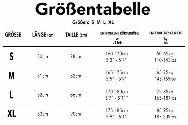 Größentabelle