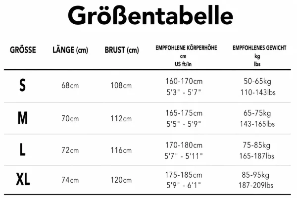 Größentabelle