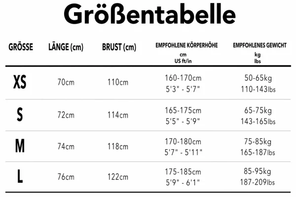 Größentabelle